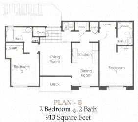Floor plan for 2 beds, 2 baths, 912 sqft